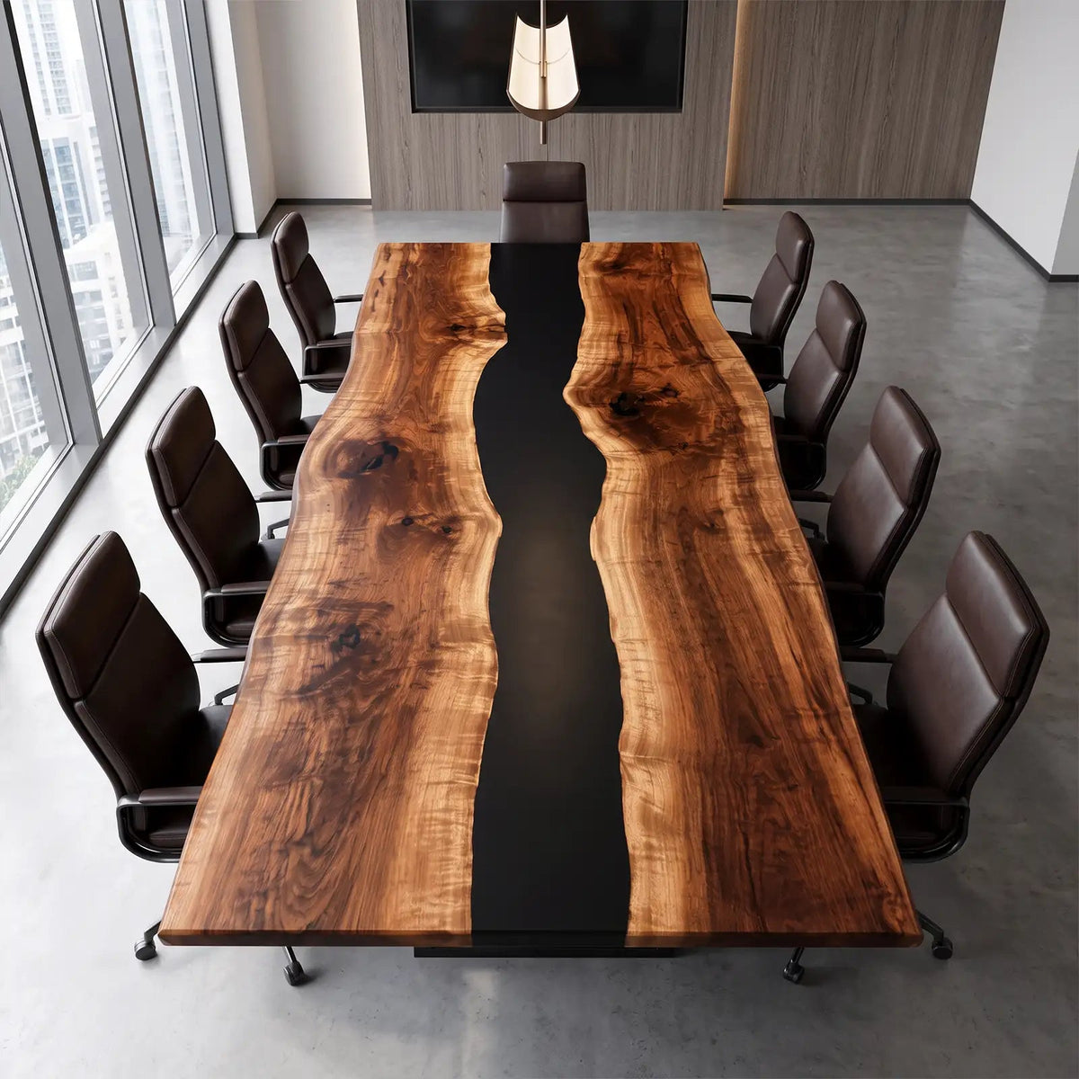 Custom Live Edge Walnut Black Epoxy Resin Conference Table | ECT-402 - Elitecustomtable