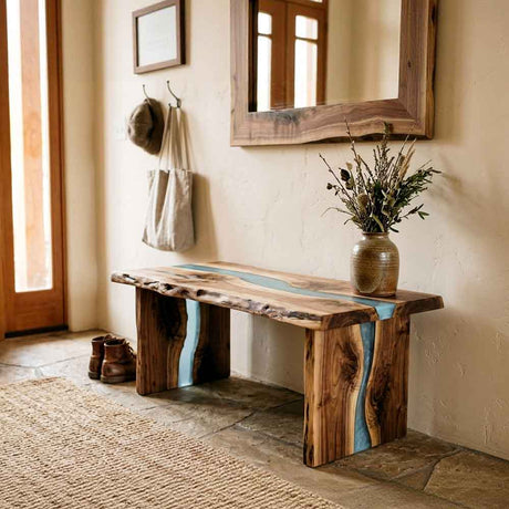 Custom Live Edge Walnut Epoxy Console Table – Solid Wood Entryway Table | ECT-325 - Elitecustomtable