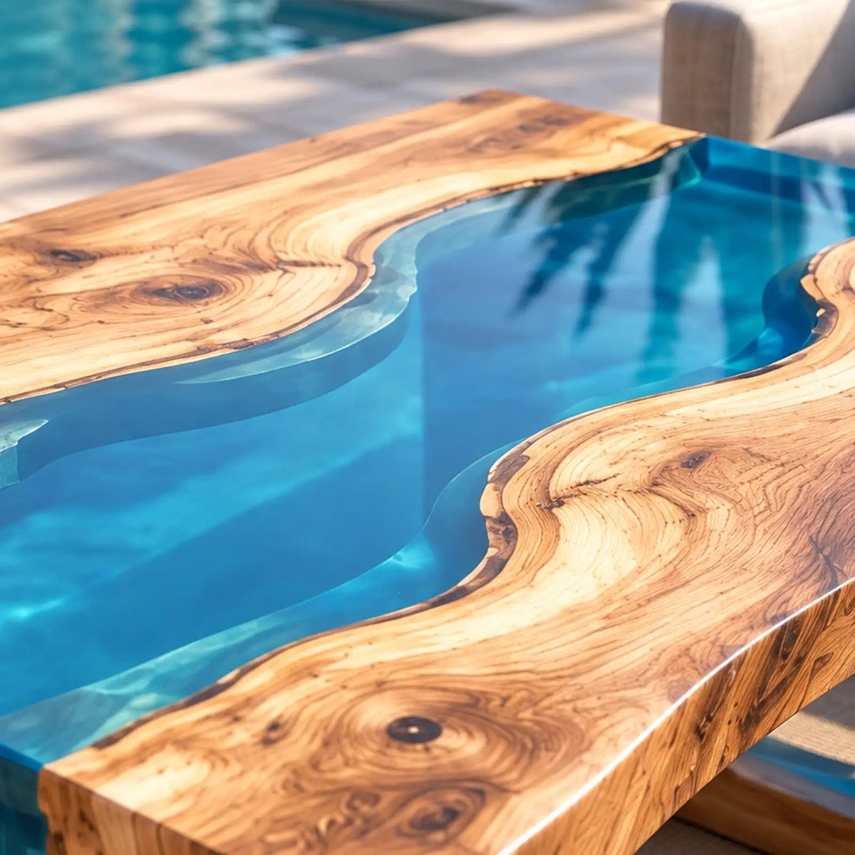 Custom Olive Blue Epoxy Resin Patio Coffee Table | ECT-417 - Elitecustomtable