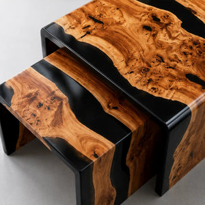 Custom Olive Wood Black Epoxy Resin Nesting Coffee Table Set | ECT-391 - Elitecustomtable