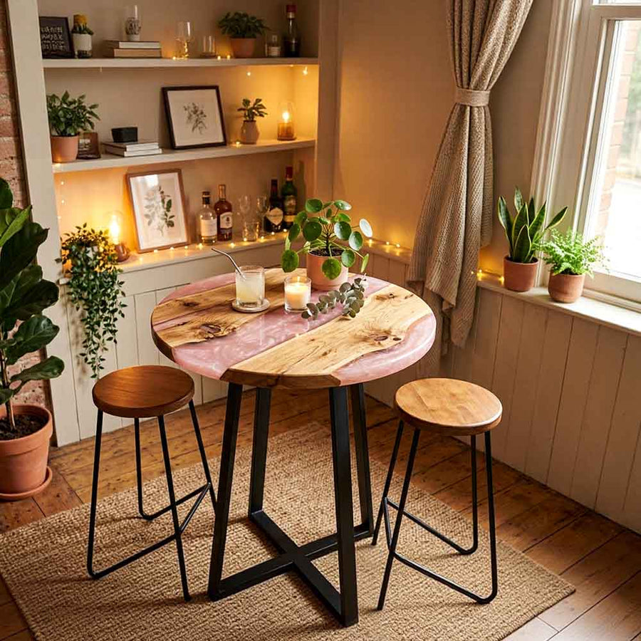 Custom Olive Wood Epoxy Resin Home Bar Table – Solid Wood | ECT-343