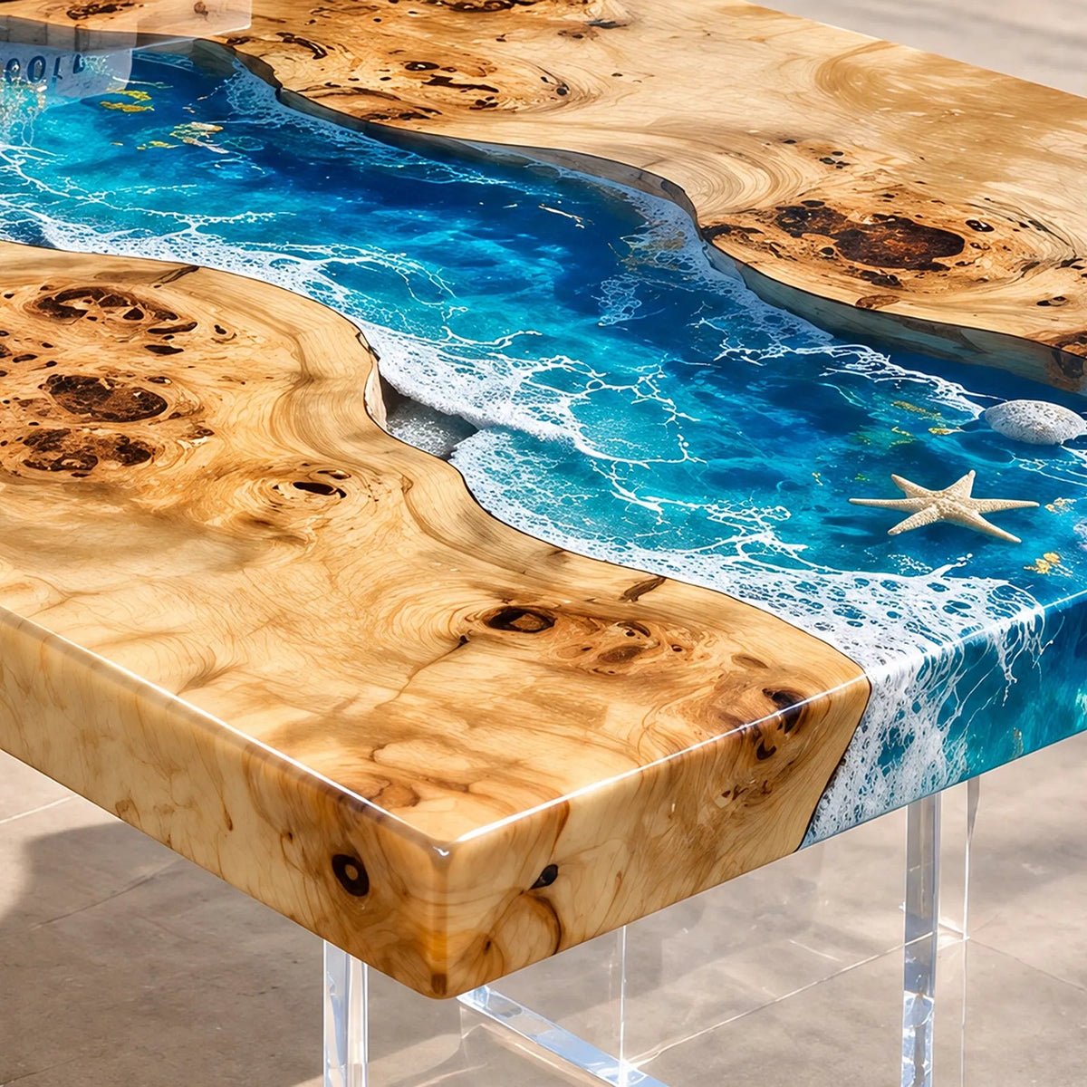 Custom Poplar Blue Ocean Wave Epoxy Patio Table | ECT-420 - Elitecustomtable