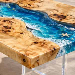 Custom Poplar Blue Ocean Wave Epoxy Patio Table | ECT-420 - Elitecustomtable