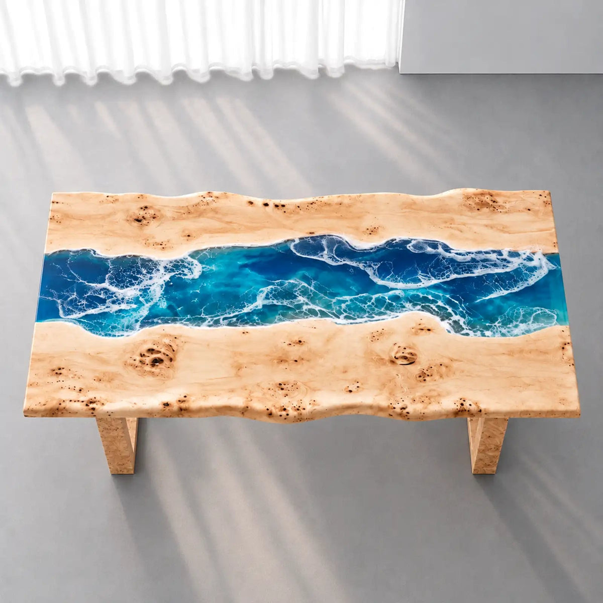 Custom Poplar Ocean Wave Epoxy Patio Dining Table | ECT-418 - Elitecustomtable