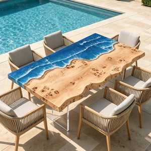 Custom Poplar Ocean Wave Epoxy Patio Dining Table | ECT-419 - Elitecustomtable