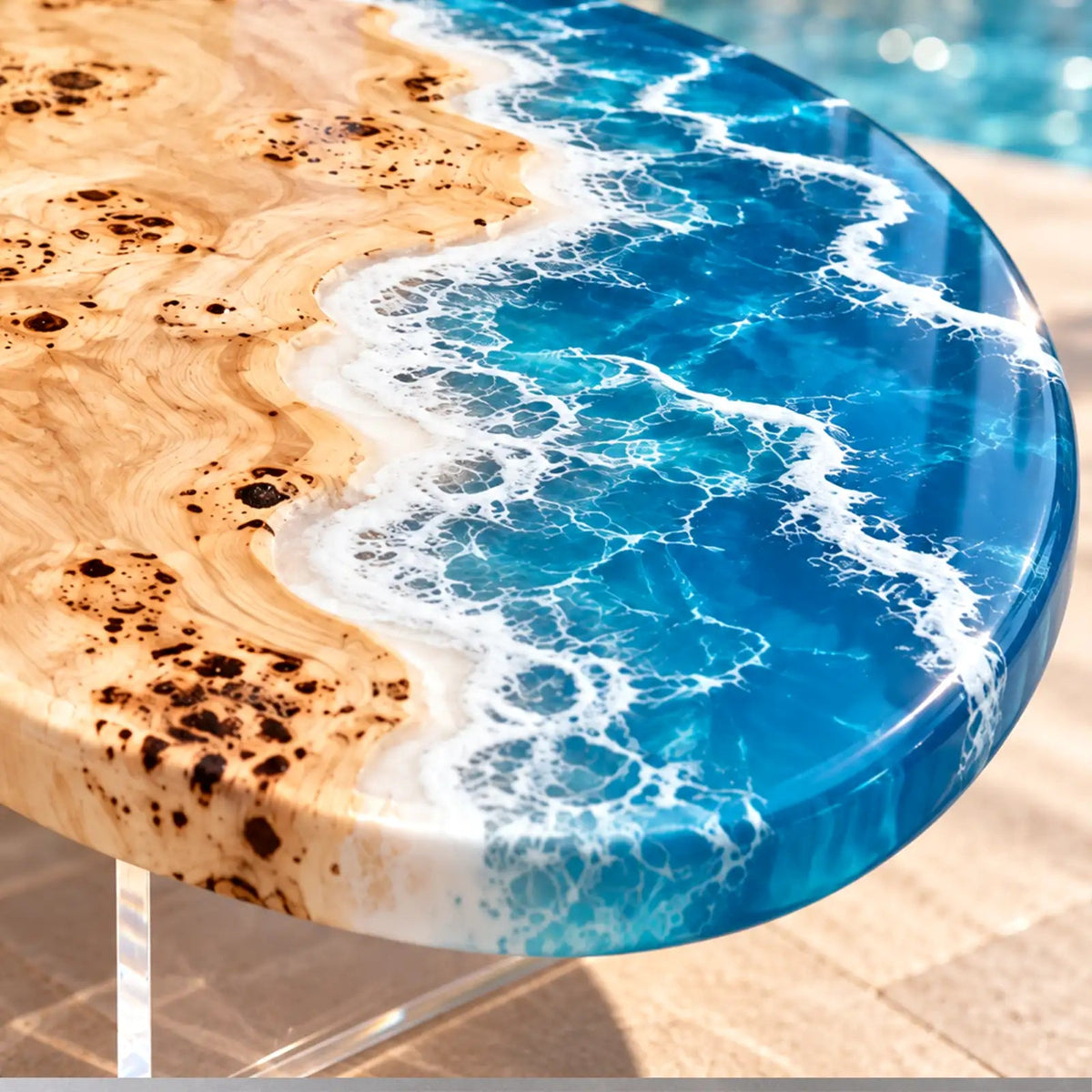 Custom Poplar Ocean Wave Epoxy Patio Table | ECT-421 - Elitecustomtable