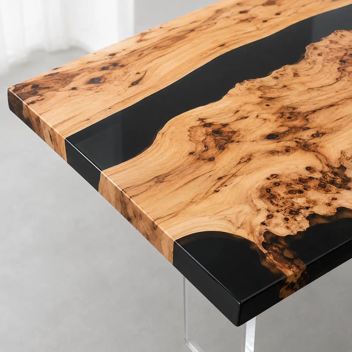 Custom Poplar Office Desk with Black Epoxy Resin Straight Edge | ECT-366 - Elitecustomtable