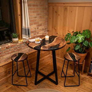 Custom Round Black Epoxy Resin Home Bar Table – 100% Solid Walnut | ECT-344 - Elitecustomtable