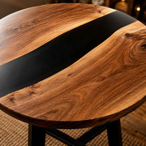 Custom Round Black Epoxy Resin Home Bar Table – 100% Solid Walnut | ECT-348 - Elitecustomtable