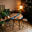 Custom Round Ocean Blue Epoxy Resin Home Bar Table – 100% Solid Walnut | ECT-345 - Elitecustomtable
