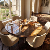 Custom Round Walnut Dining Table with Crystal Clear Epoxy Resin | ECT-323 - Elitecustomtable