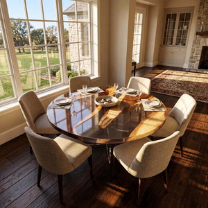 Custom Round Walnut Dining Table with Crystal Clear Epoxy Resin | ECT-323 - Elitecustomtable