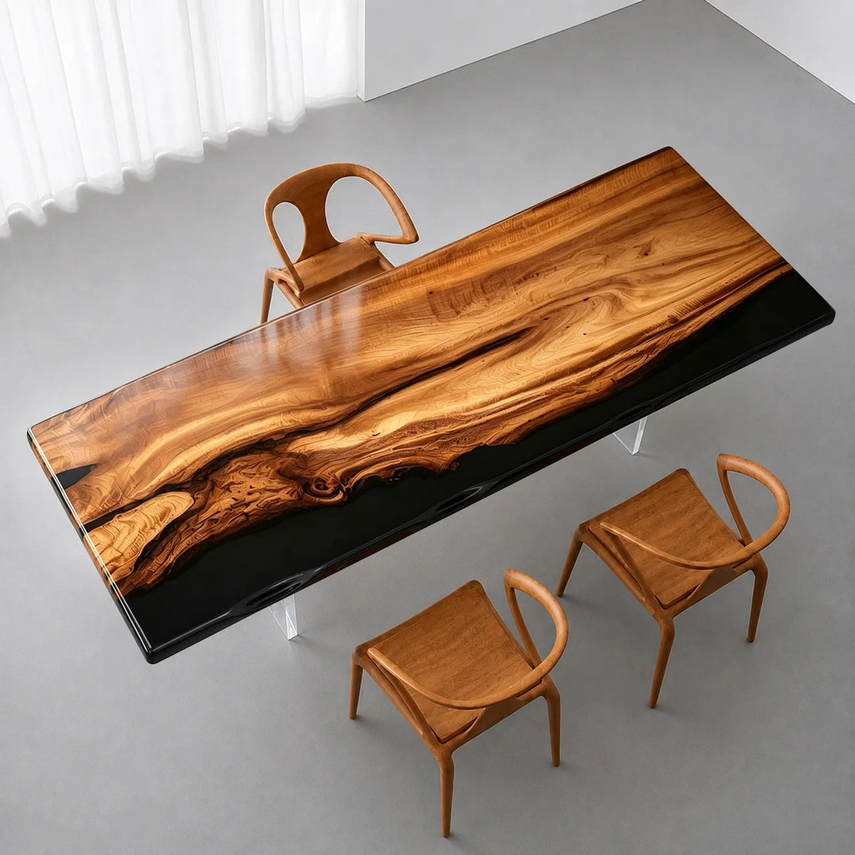 Custom Straight Edge Olive Wood Black Epoxy Resin Conference Table | ECT-401 - Elitecustomtable