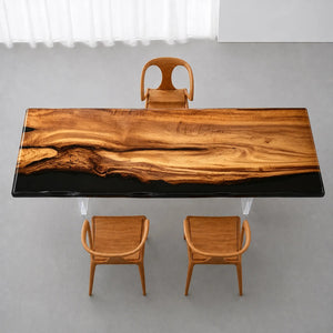 Custom Straight Edge Olive Wood Black Epoxy Resin Conference Table | ECT-401 - Elitecustomtable