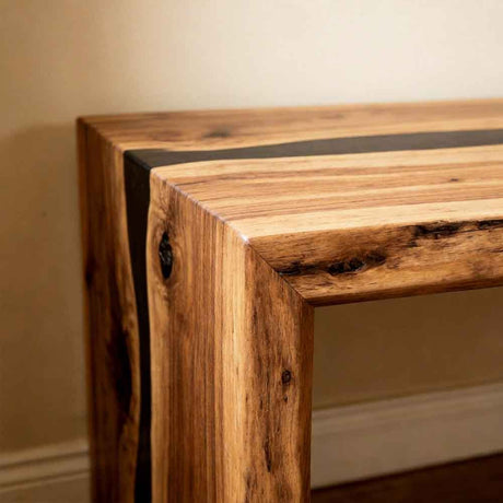 Custom Straight Edge Olive Wood Epoxy Waterfall Console Table – Solid Wood Entryway Table | ECT-326 - Elitecustomtable
