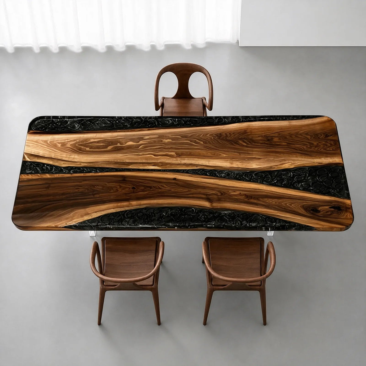 Custom Straight Edge Walnut Black Epoxy Resin Conference Table | ECT-400 - Elitecustomtable