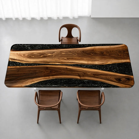 Custom Straight Edge Walnut Black Epoxy Resin Conference Table | ECT-400 - Elitecustomtable