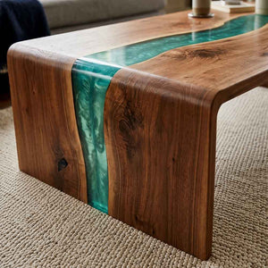 Custom Turquoise Epoxy Resin Coffee Table – 100% Solid Walnut Wood | ECT-354 - Elitecustomtable