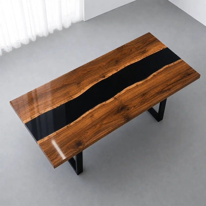 Custom Walnut Black Epoxy Resin Conference Table | ECT-398