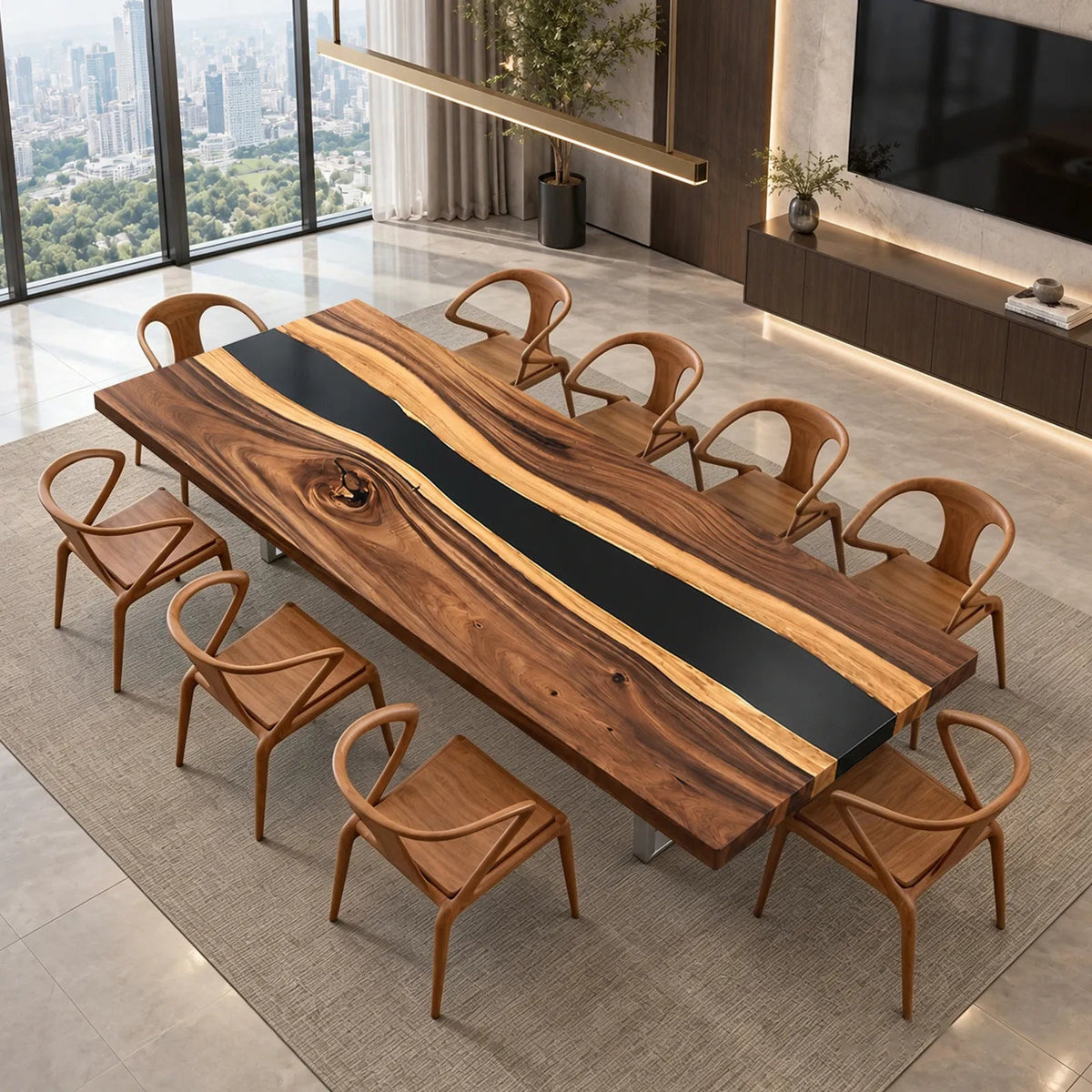 Custom Walnut Black Epoxy Resin Conference Table | ECT-406 - Elitecustomtable