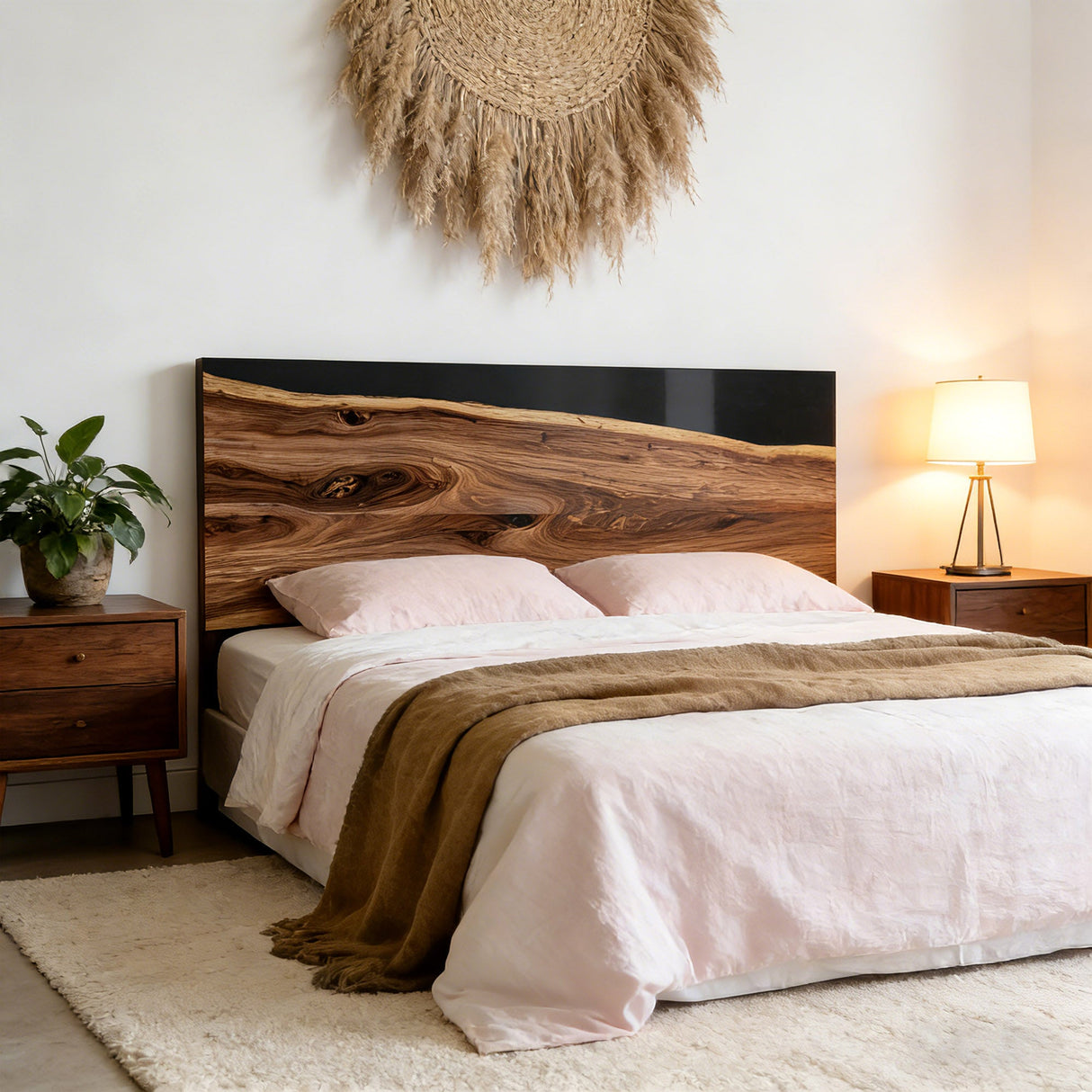 Custom Walnut & Black Epoxy Resin Headboard - ECH - 01 - Elitecustomtable