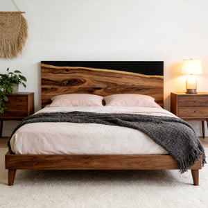 Custom Walnut & Black Epoxy Resin Headboard - ECH - 01 - Elitecustomtable