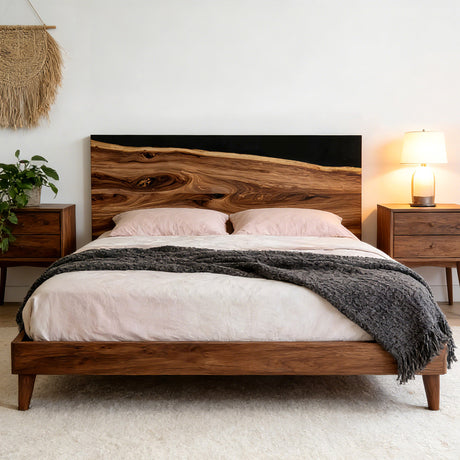 Custom Walnut & Black Epoxy Resin Headboard - ECH - 01 - Elitecustomtable