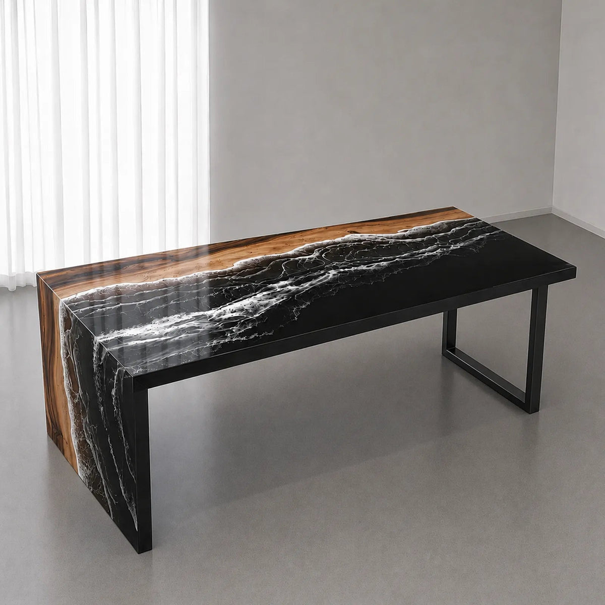 Custom Walnut Black Ocean Wave Epoxy Resin Conference Table | ECT-395 - Elitecustomtable