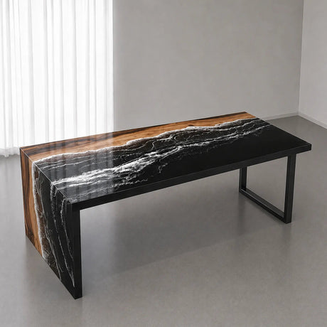 Custom Walnut Black Ocean Wave Epoxy Resin Conference Table | ECT-395 - Elitecustomtable