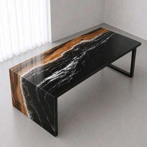 Custom Walnut Black Ocean Wave Epoxy Resin Conference Table | ECT-395 - Elitecustomtable