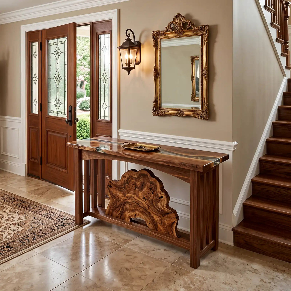 Custom Walnut Clear Epoxy Resin Console Table | ECT-390 - Elitecustomtable