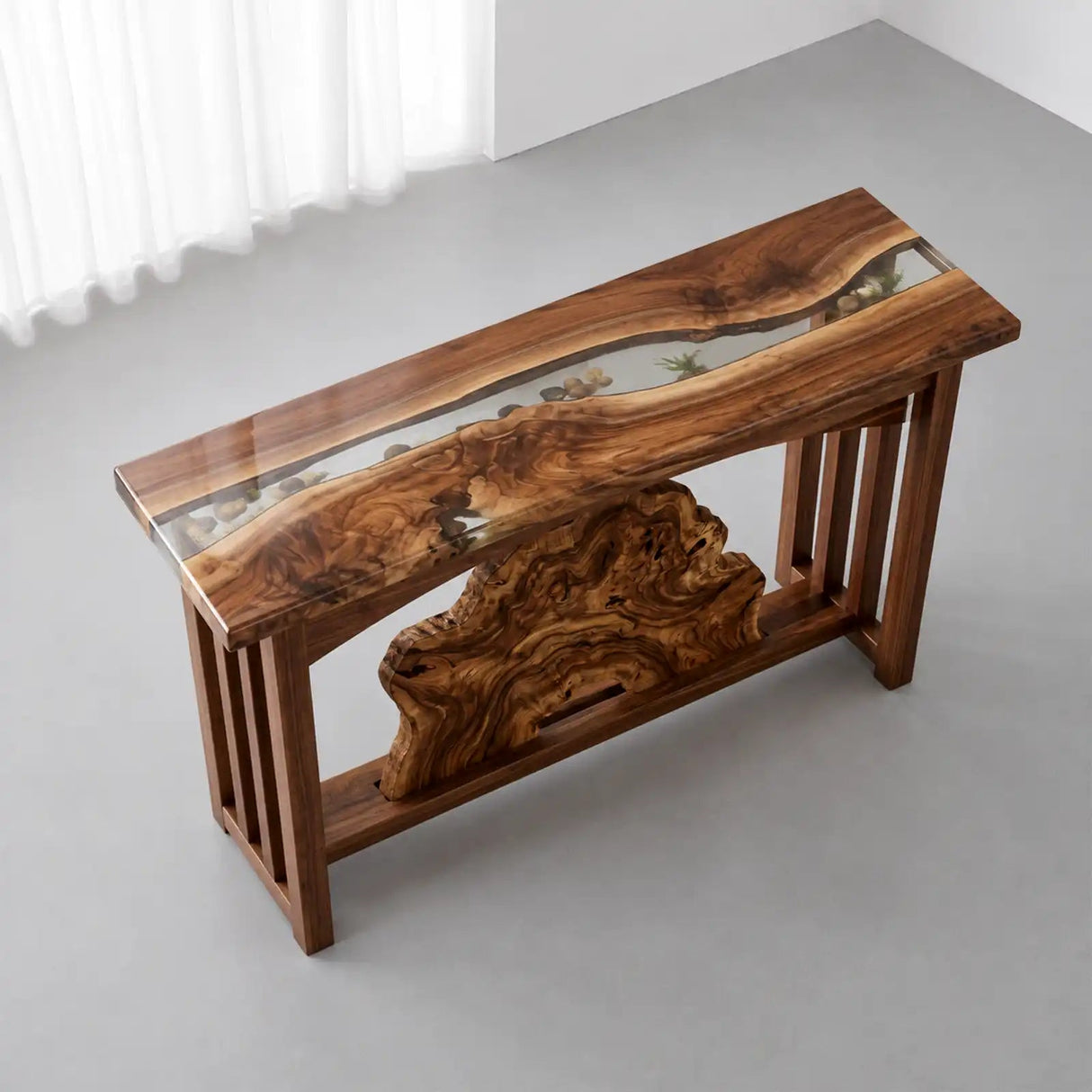 Custom Walnut Clear Epoxy Resin Console Table | ECT-390 - Elitecustomtable