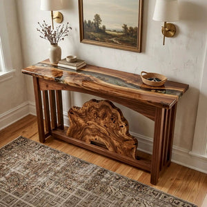 Custom Walnut Clear Epoxy Resin Console Table | ECT-390 - Elitecustomtable