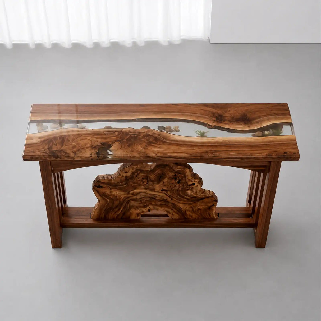 Custom Walnut Clear Epoxy Resin Console Table | ECT-390 - Elitecustomtable