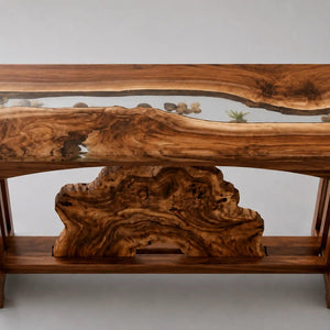 Custom Walnut Clear Epoxy Resin Console Table | ECT-390 - Elitecustomtable