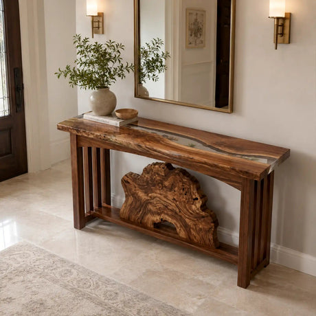 Custom Walnut Clear Epoxy Resin Console Table | ECT-390 - Elitecustomtable