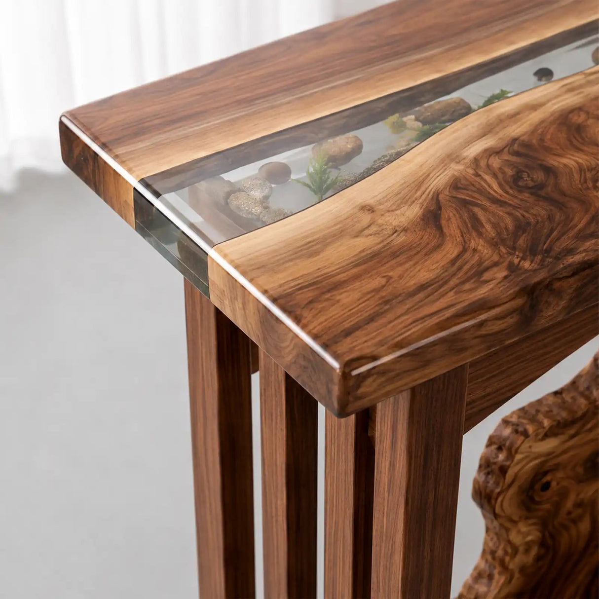 Custom Walnut Clear Epoxy Resin Console Table | ECT-390 - Elitecustomtable