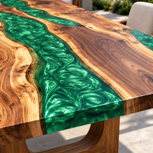 Custom Walnut Green Epoxy Resin Patio Dining Table | ECT-414 - Elitecustomtable