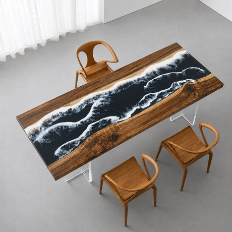 Custom Walnut Ocean Wave Epoxy Resin Conference Table | ECT-394 - Elitecustomtable