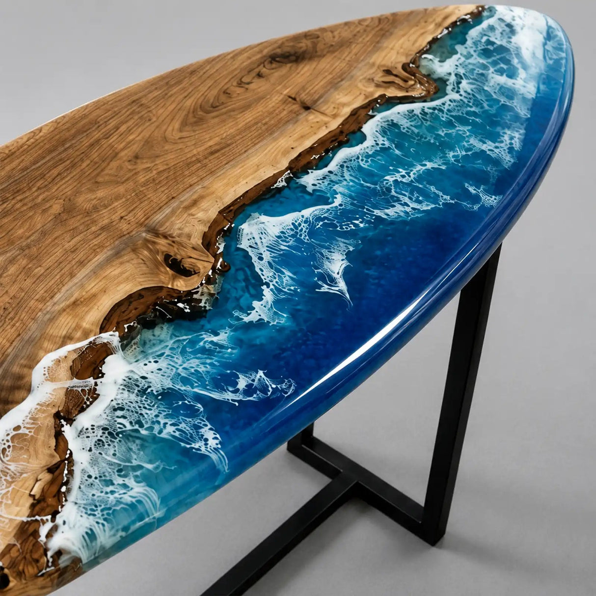 Custom Walnut Surfboard Ocean Wave Epoxy Resin Console Table | ECT-389 - Elitecustomtable