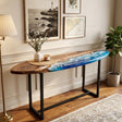 Custom Walnut Surfboard Ocean Wave Epoxy Resin Console Table | ECT-389 - Elitecustomtable