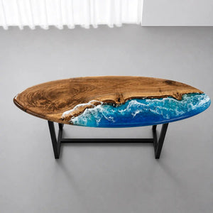 Custom Walnut Surfboard Ocean Wave Epoxy Resin Console Table | ECT-389 - Elitecustomtable