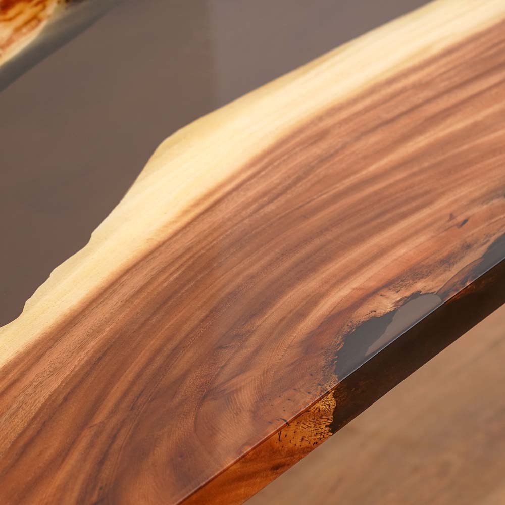 Custom Walnut Wood Amber Epoxy Resin River Dining Table ECT - 58 - Elitecustomtable