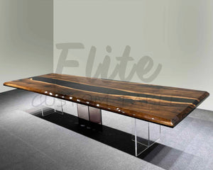 Elite Custom Retangular Black Walnut Wood Black Epoxy Dining & Conference Table ECT-01