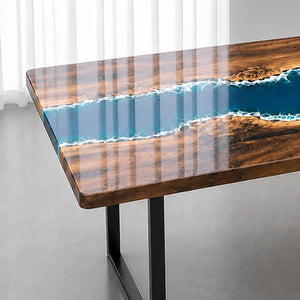 Black Walnut Ocean Wave Epoxy Resin Dining Table | ECT-383