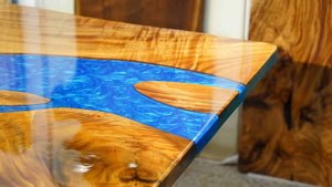 In-Stock Walnut Live Edge Blue Epoxy Resin Dining Table 42" × 84"