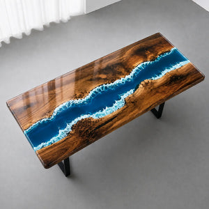 Black Walnut Ocean Wave Epoxy Resin Dining Table | ECT-383