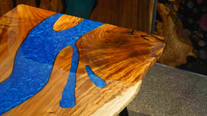 In-Stock Walnut Live Edge Blue Epoxy Resin Dining Table 42" × 84"