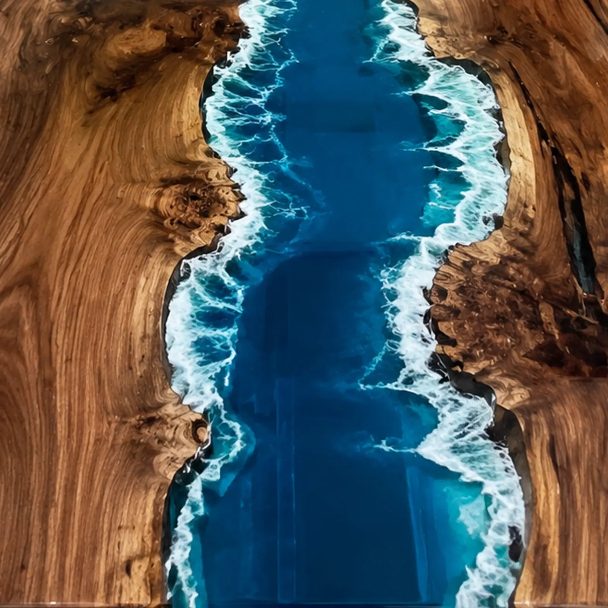 Black Walnut Ocean Wave Epoxy Resin Dining Table | ECT-383