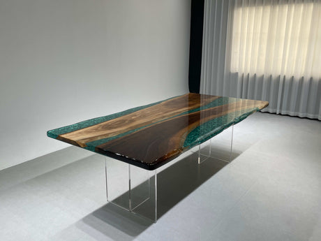 In-Stock Black Walnut Green Epoxy Resin Dining Table 48" × 96"